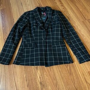 Cynthia Rowley Black & White Plaid‎ Button Blazer Long Sleeve NWT size XS